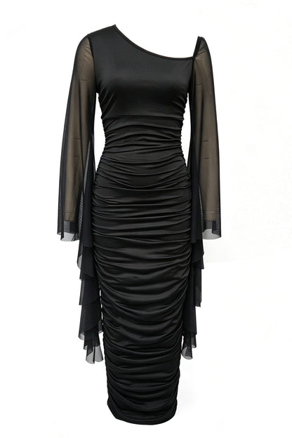 Ruched One-Shoulder Maxi Dress