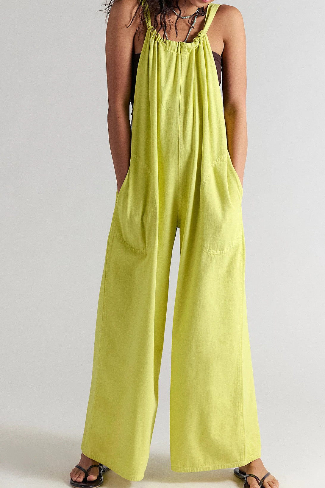 Slouchy Tie-Back Wide Leg Denim Jumpsuit