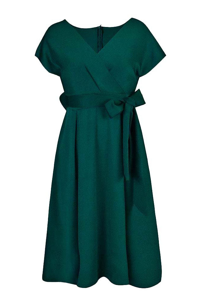 Solid Color Belted Bow Tie Waist Dress