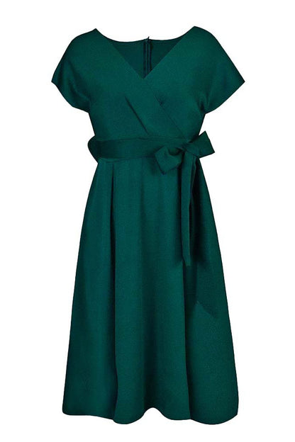 Solid Color Belted Bow Tie Waist Dress