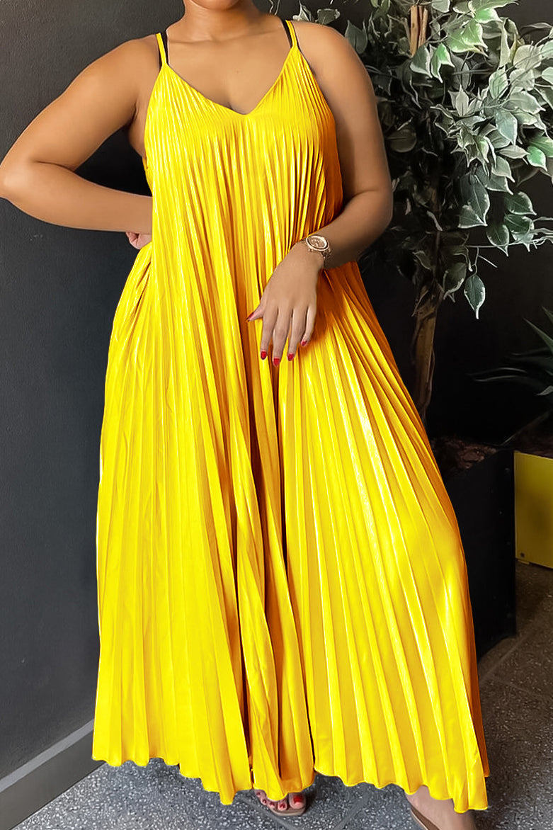 Sling Pleated Maxi Dresses