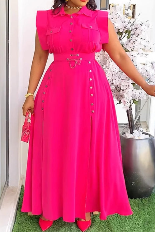 Solid Color Sleeveless Workwear Slit Dress Set