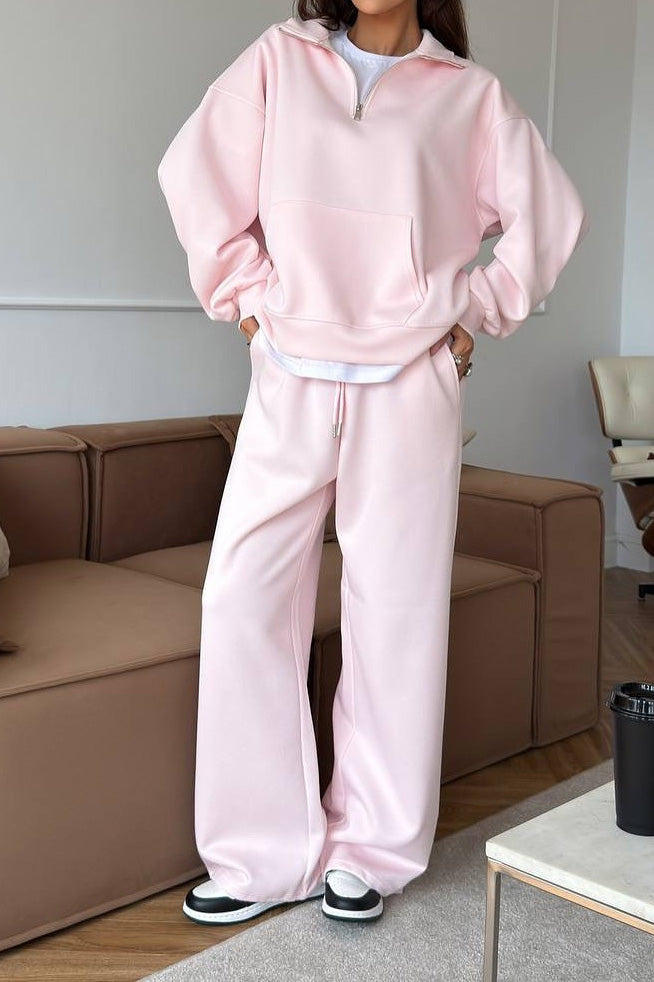 Quarter Zip Wide Leg Lounge Set