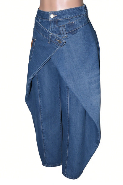 High-Rise Wrap-Front Wide-Leg Jeans
