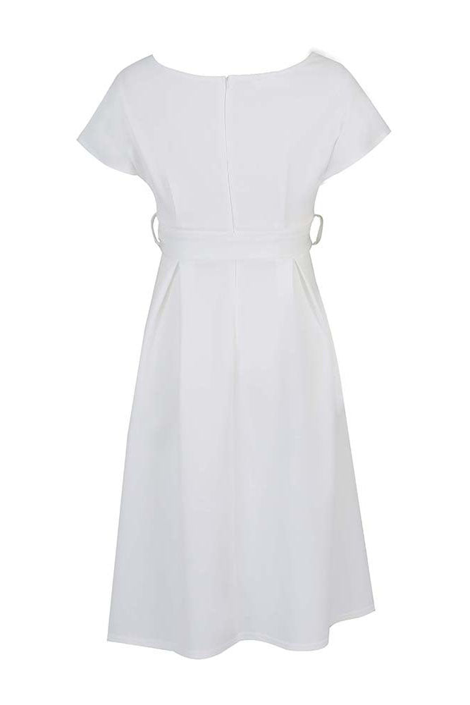 Solid Color Belted Bow Tie Waist Dress