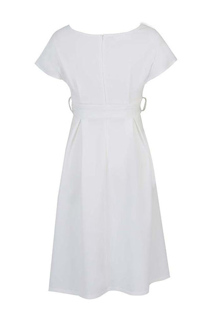 Solid Color Belted Bow Tie Waist Dress