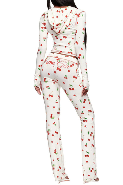 All-Over Print Zip-Up Hoodie & Flare Pant Set