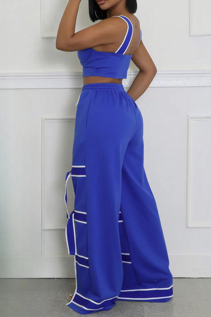 Stretch Sling Crop Vest Slit Wide Leg Pants Set