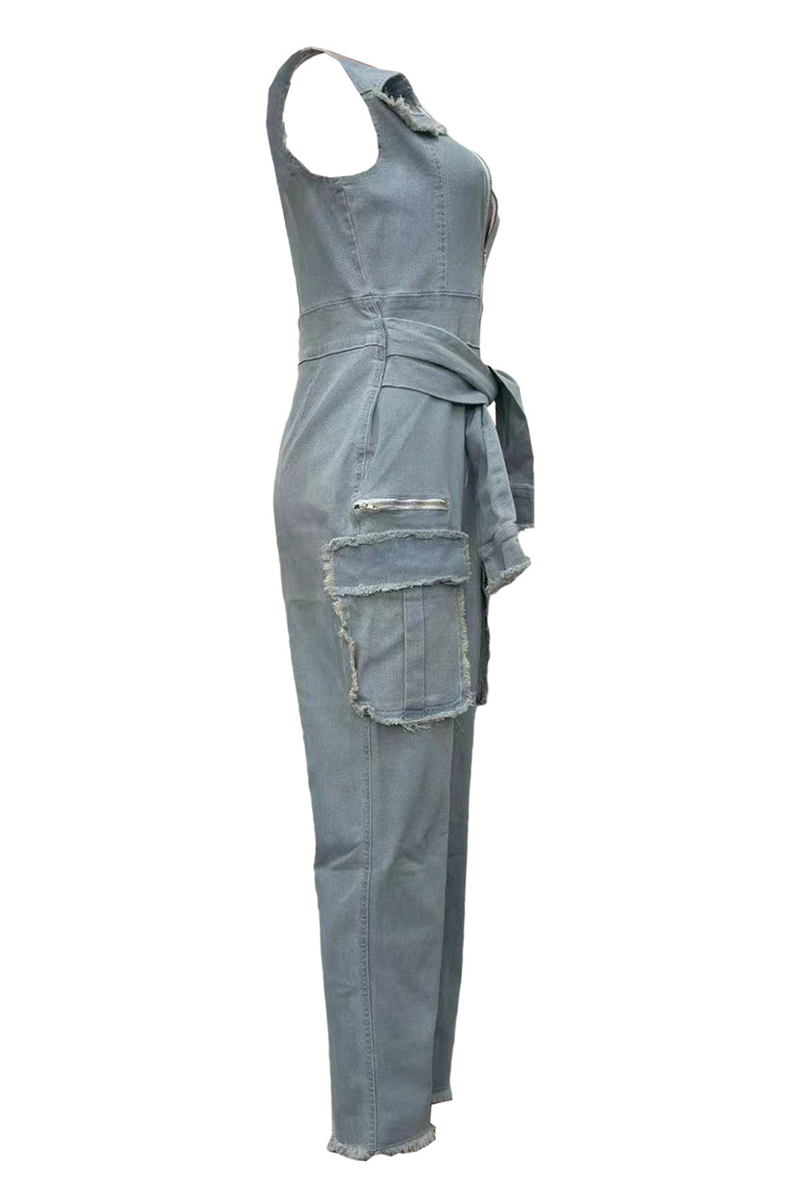 Sleeveless Tummy Control Zip Up Lapel Jumpsuit