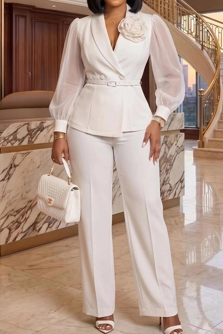 Sheer Sleeve Blazer 2-Piece Set