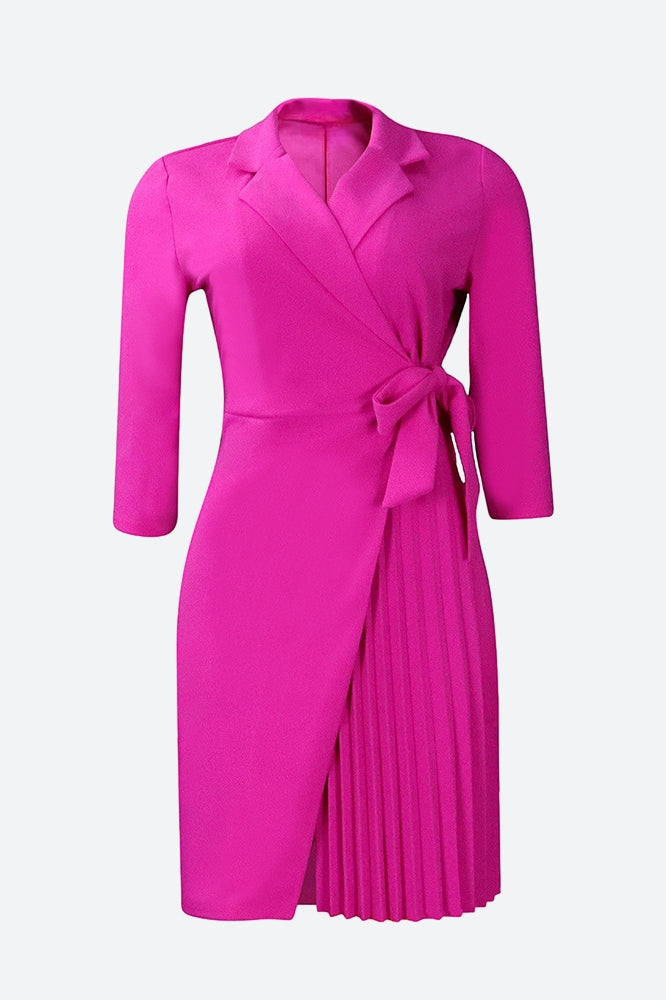 Three-Quarter Sleeves Tie Waist Mini Dresses