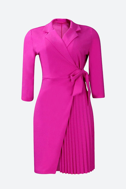 Three-Quarter Sleeves Tie Waist Mini Dresses