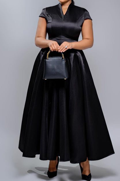 Pleated Cap Sleeve Maxi Dress