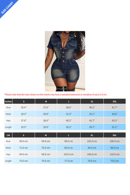 Short Sleeve Slim Fit Stretch Denim Romper