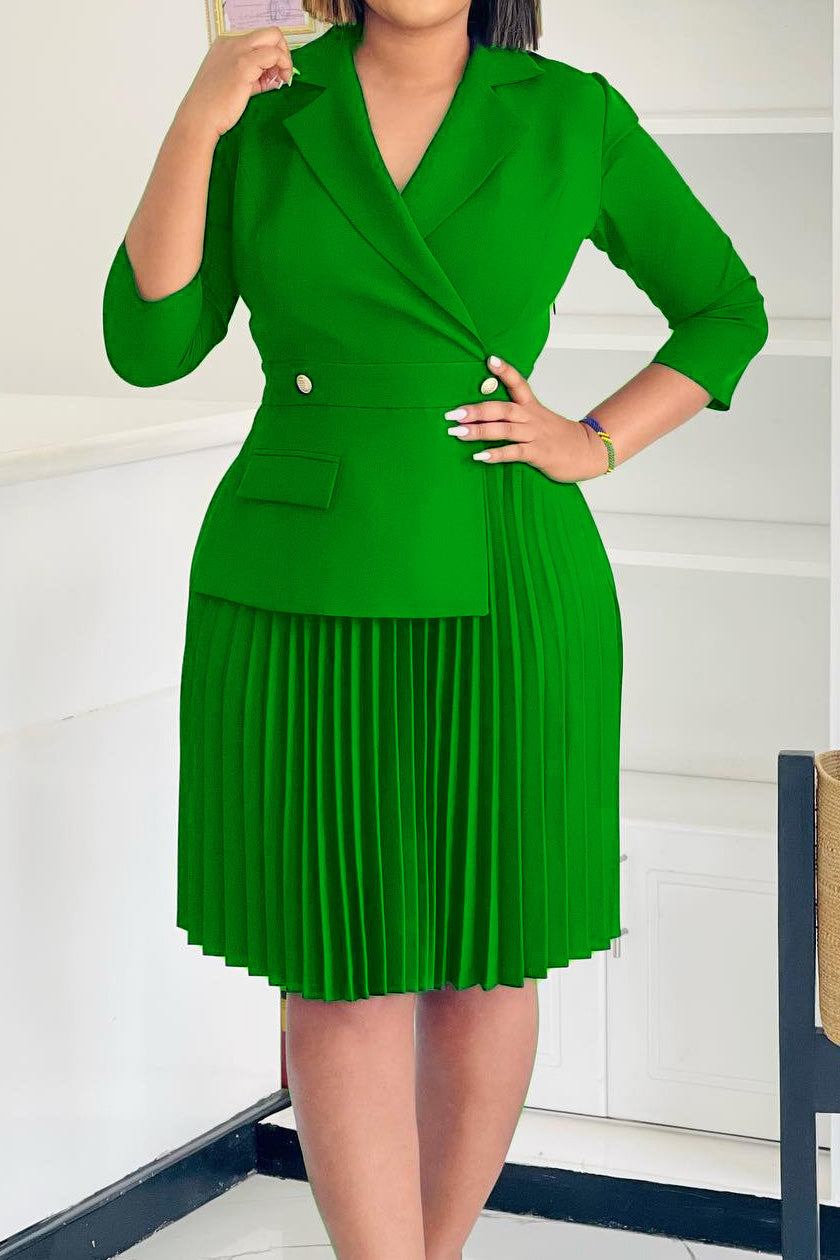 Pleated Blazer Collar Dress
