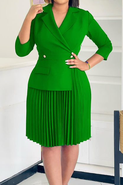 Pleated Blazer Collar Dress