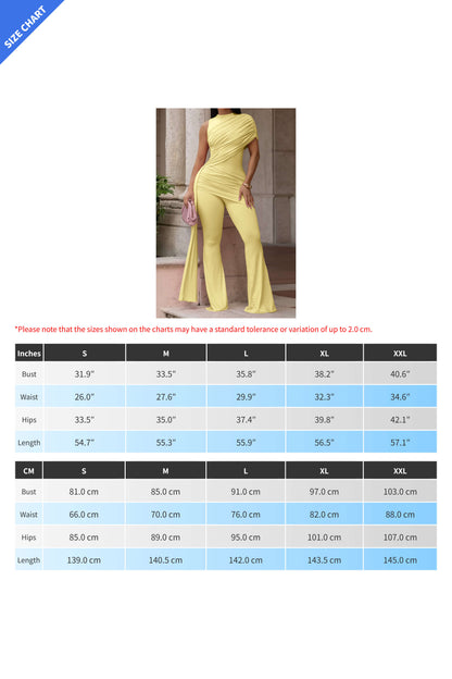 Asymmetric Ruched Flared Jumpsuit