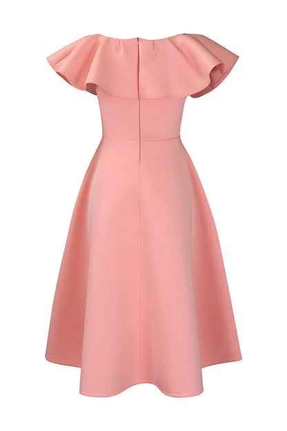 Ruffle Trim Short Sleeve A Line Dress