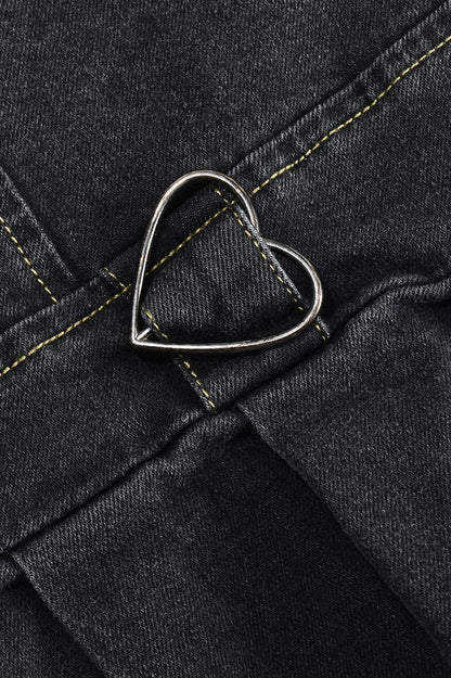 V Neck Pleated Denim Dress