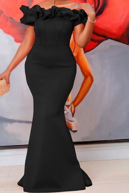 Solid Ruffle Collar Mermaid Dress