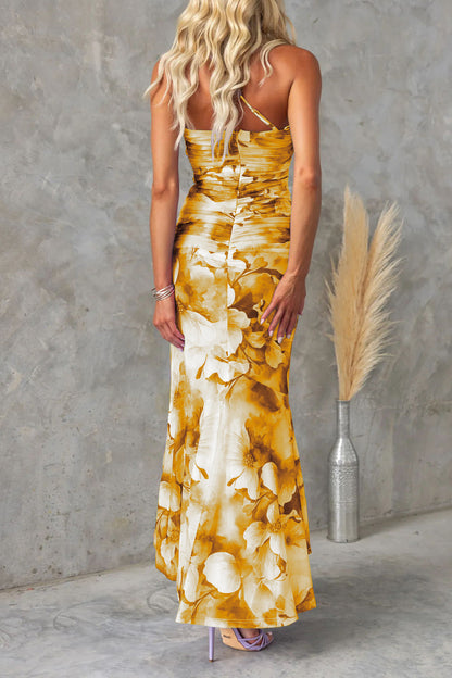 Off-Shoulder Floral Slim Irregular Maxi Dress