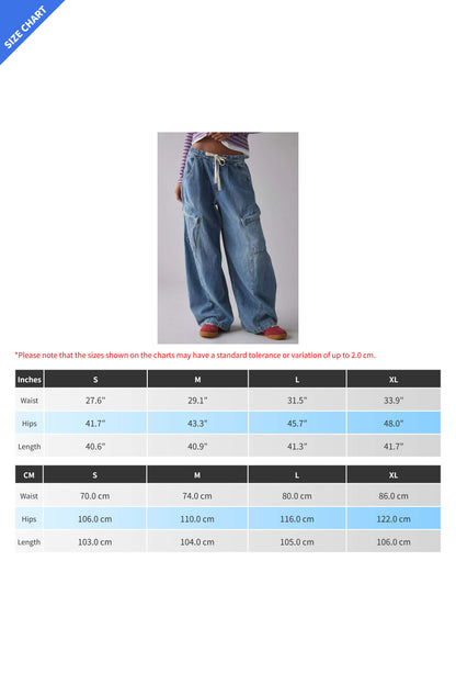 Drawstring Waist Baggy Cargo Jeans