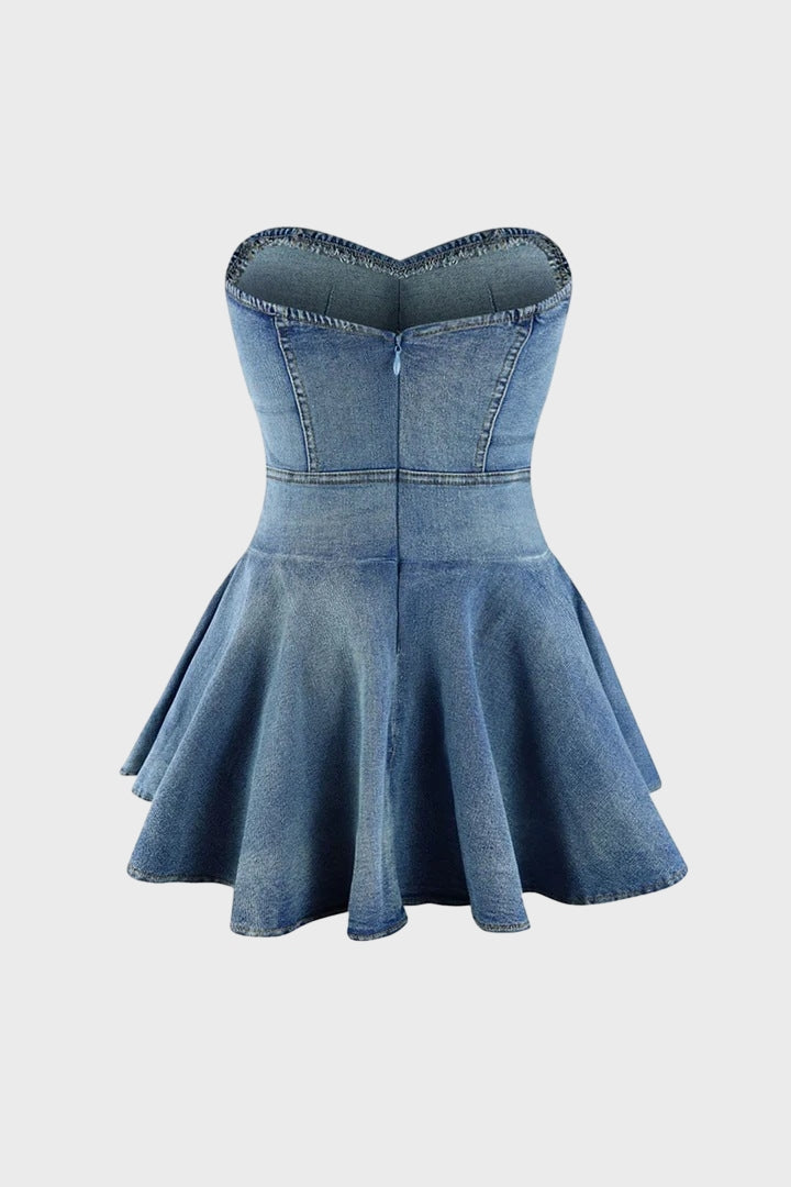 Strapless A-Line Denim Mini Dresses
