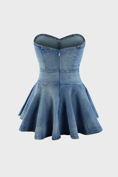 Strapless A-Line Denim Mini Dresses
