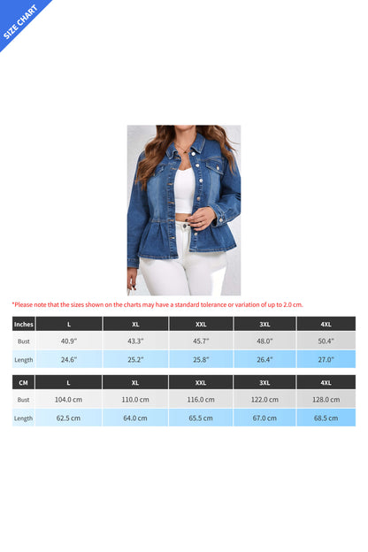 Peplum Hem Slim Fit Button-Down Denim Jacket