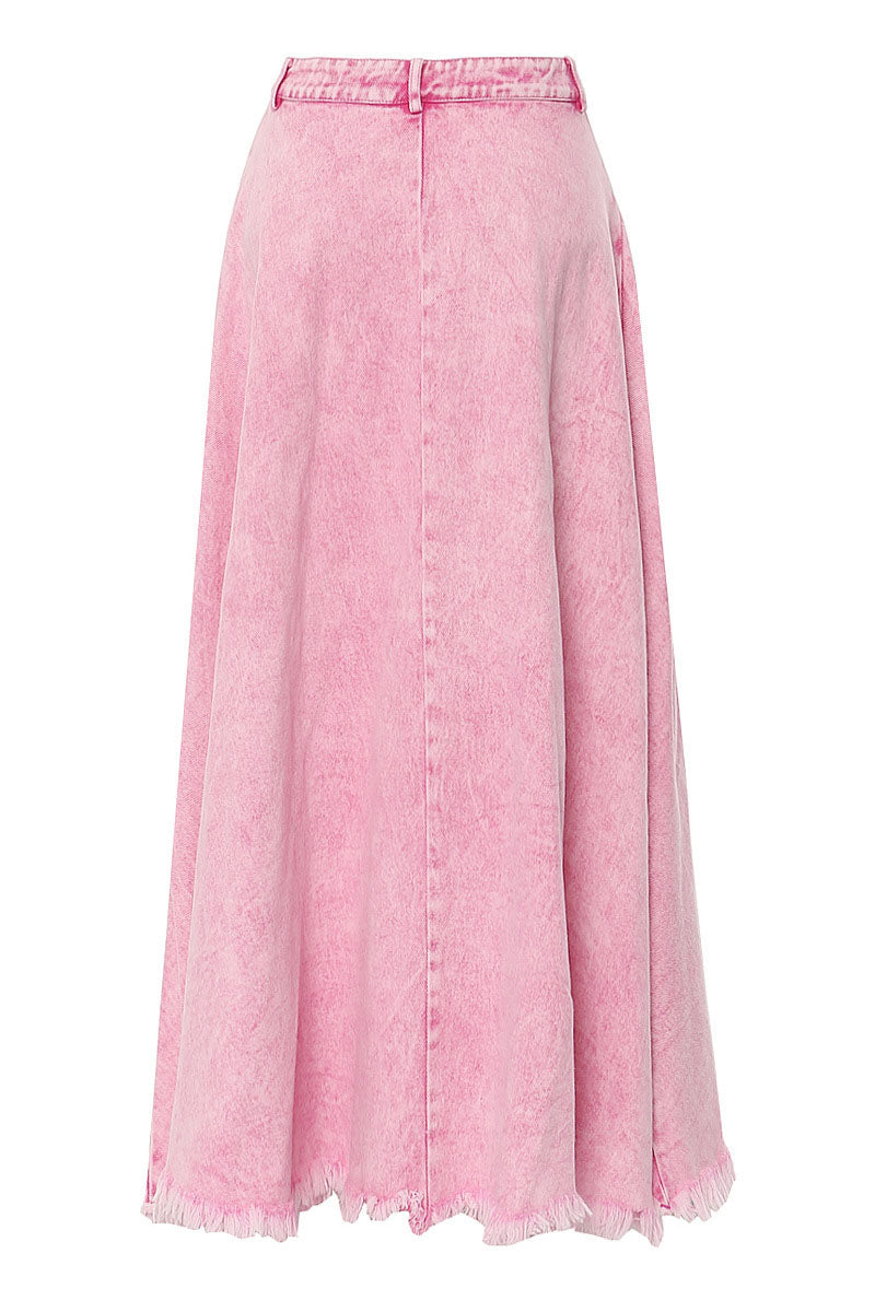 Long Washed Denim Skirt