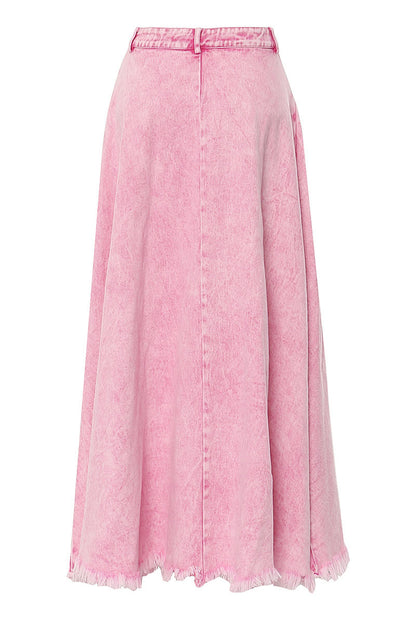 Long Washed Denim Skirt