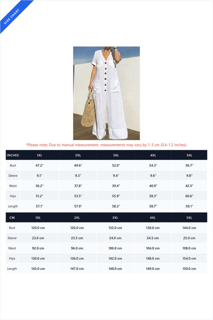 Plus Size Relaxed Button-Front Wide Leg Jumpsuit
