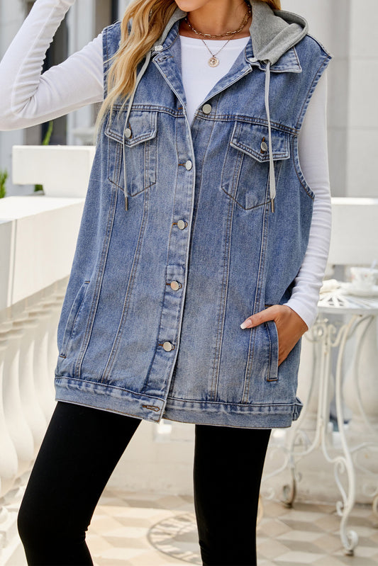 Vintage Denim Vest with Detachable Hood
