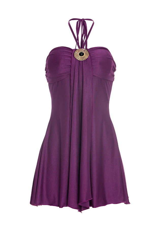 Draped Halter Hardware Mini Dress