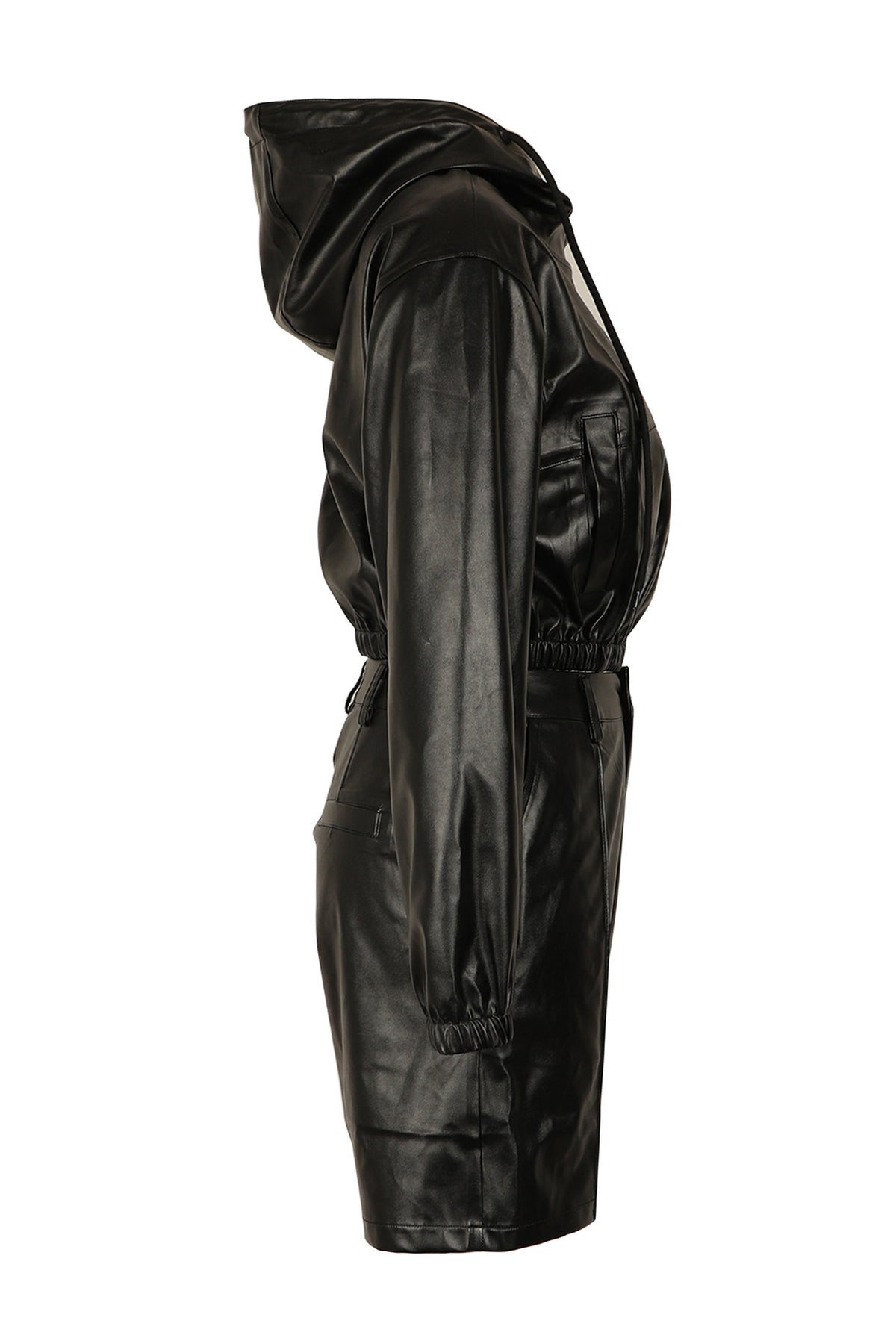 Leather-Look Hooded Jacket & Bermuda Shorts Set