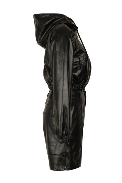 Leather-Look Hooded Jacket & Bermuda Shorts Set