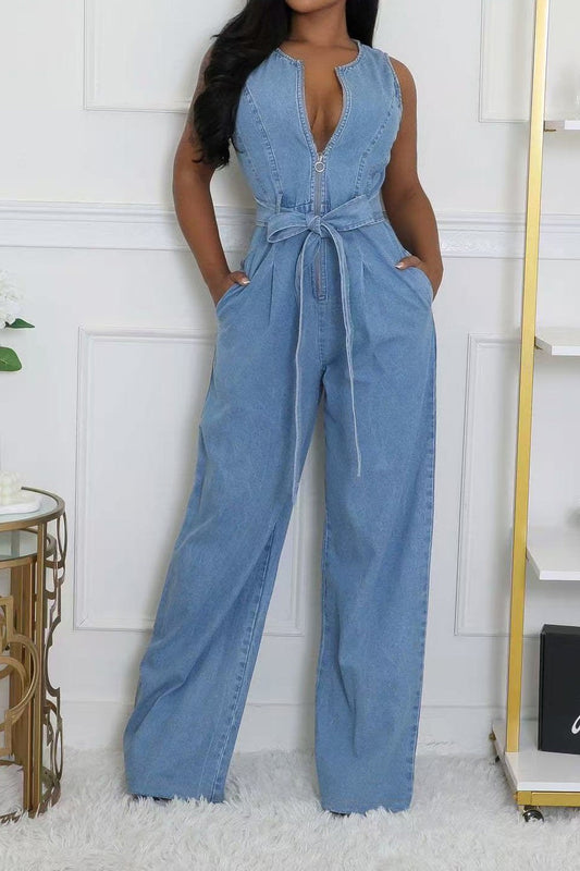 Zip-Front Wide Leg Jumpsuit