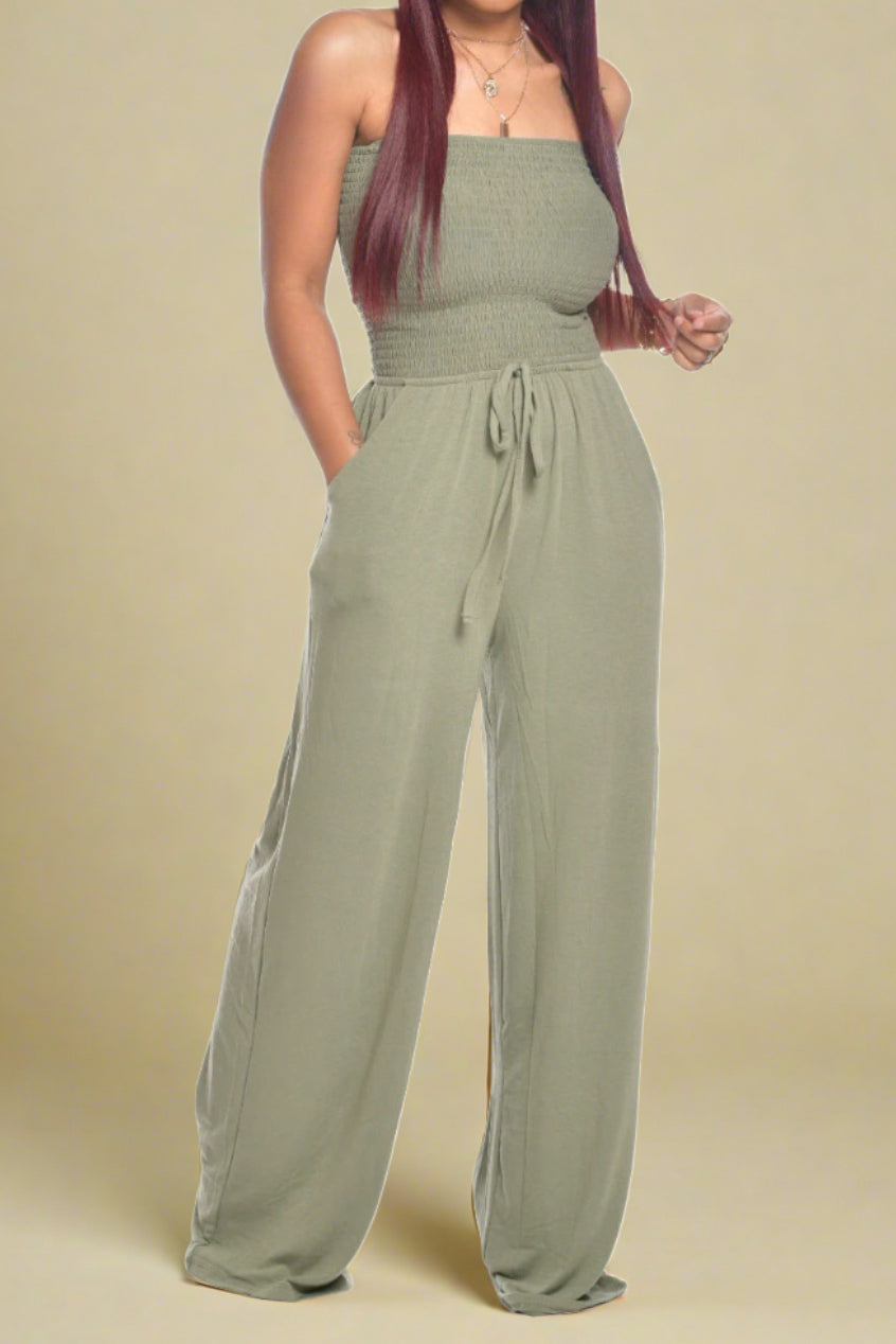 Strapless Smocked Tube Top Jumpsuit