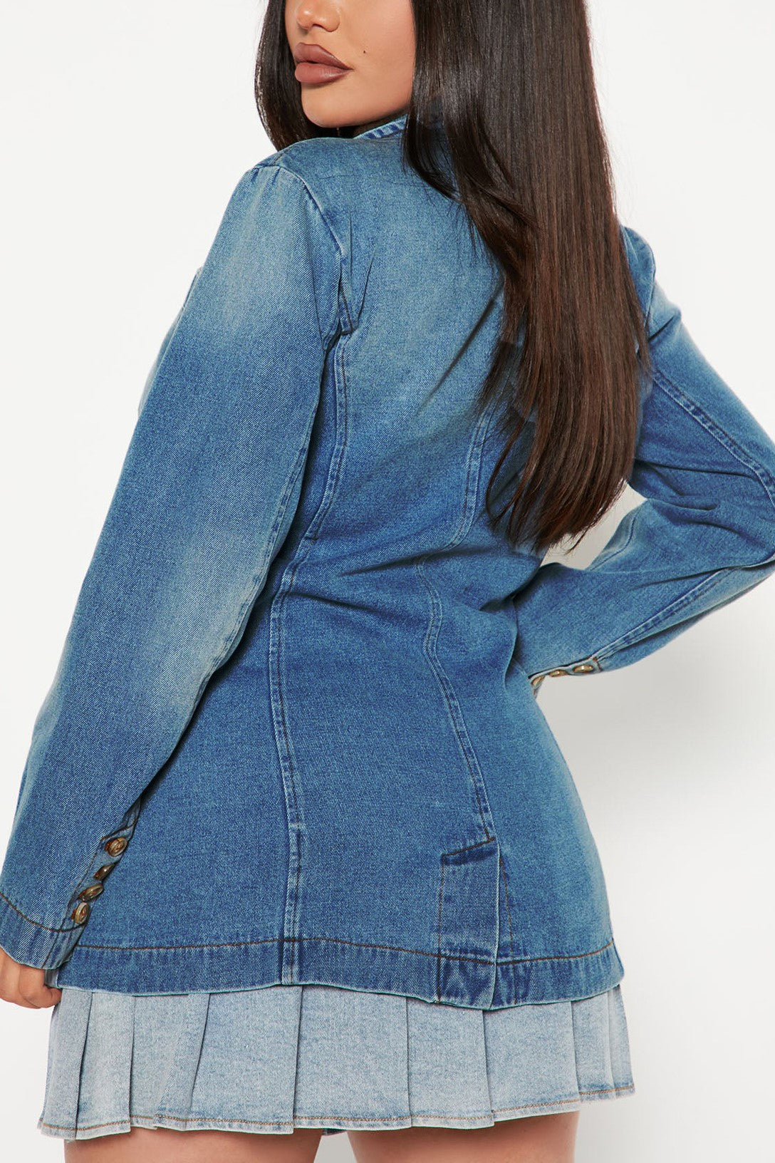 Lapel Collar Washed Denim Top