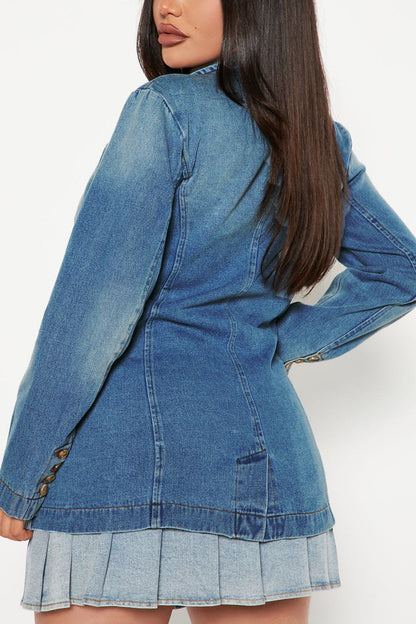 Lapel Collar Washed Denim Top