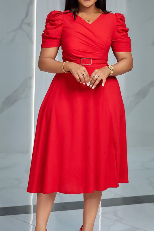 Solid Ruched Midi Dress