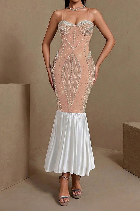 Pearl Embellished Mermaid Midi Dress