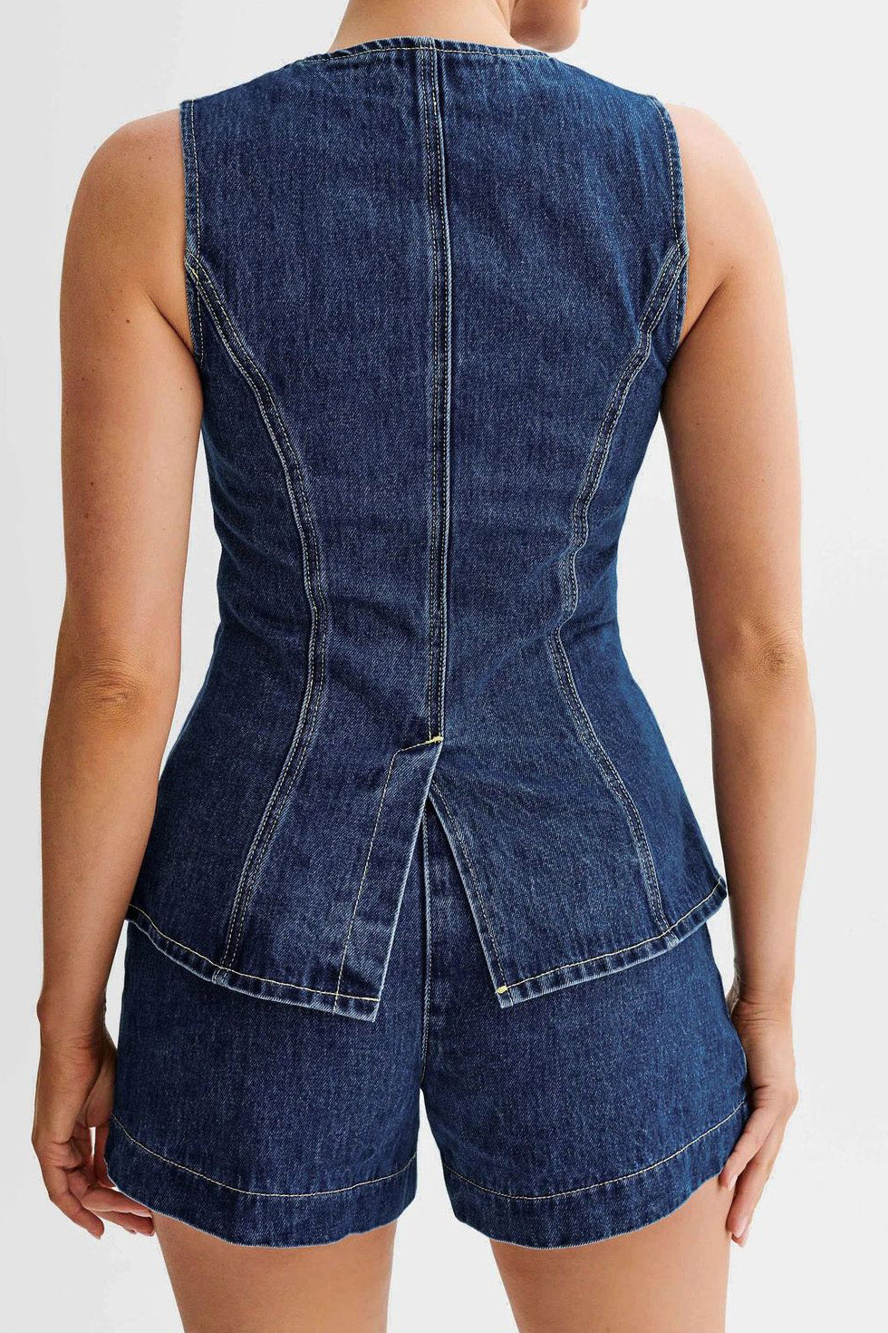 Denim Button-Up Vest & Shorts Set