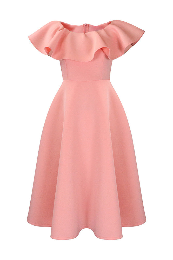 Ruffle Trim Short Sleeve A Line Dress
