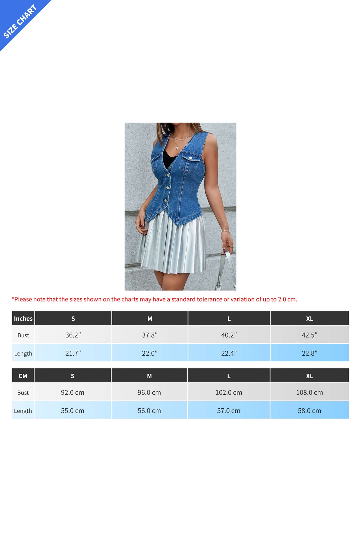 Tailored V-Hem Button Front Denim Vest