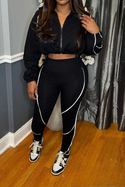 Contrast Piping Zip-Up Track Jacket & Legging Set