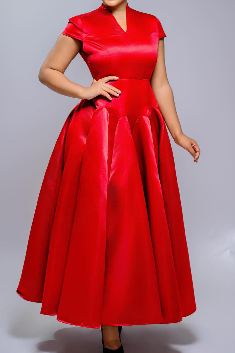 Pleated Cap Sleeve Maxi Dress