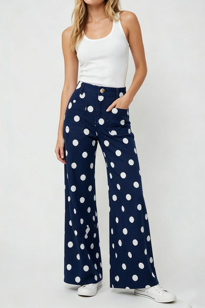 Polka Dot High Rise Wide Leg Jeans