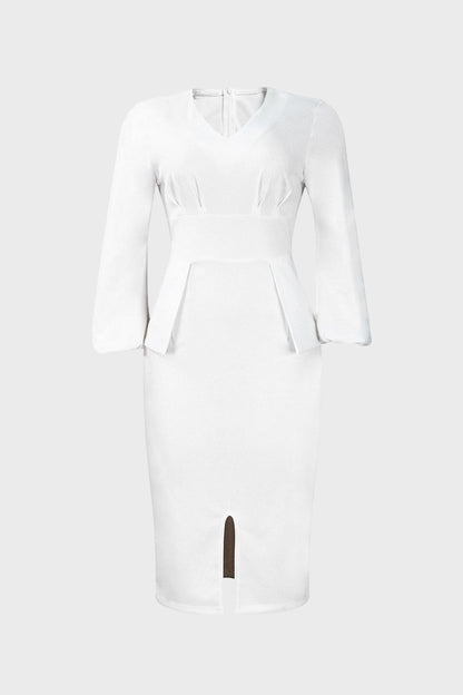 V-Neck Patchwork One-Step Skirt Dress