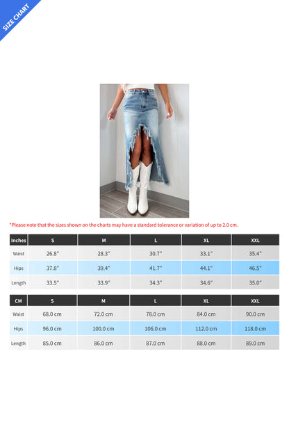 Distressed Irregular Tassel High Waist Denim Skirt